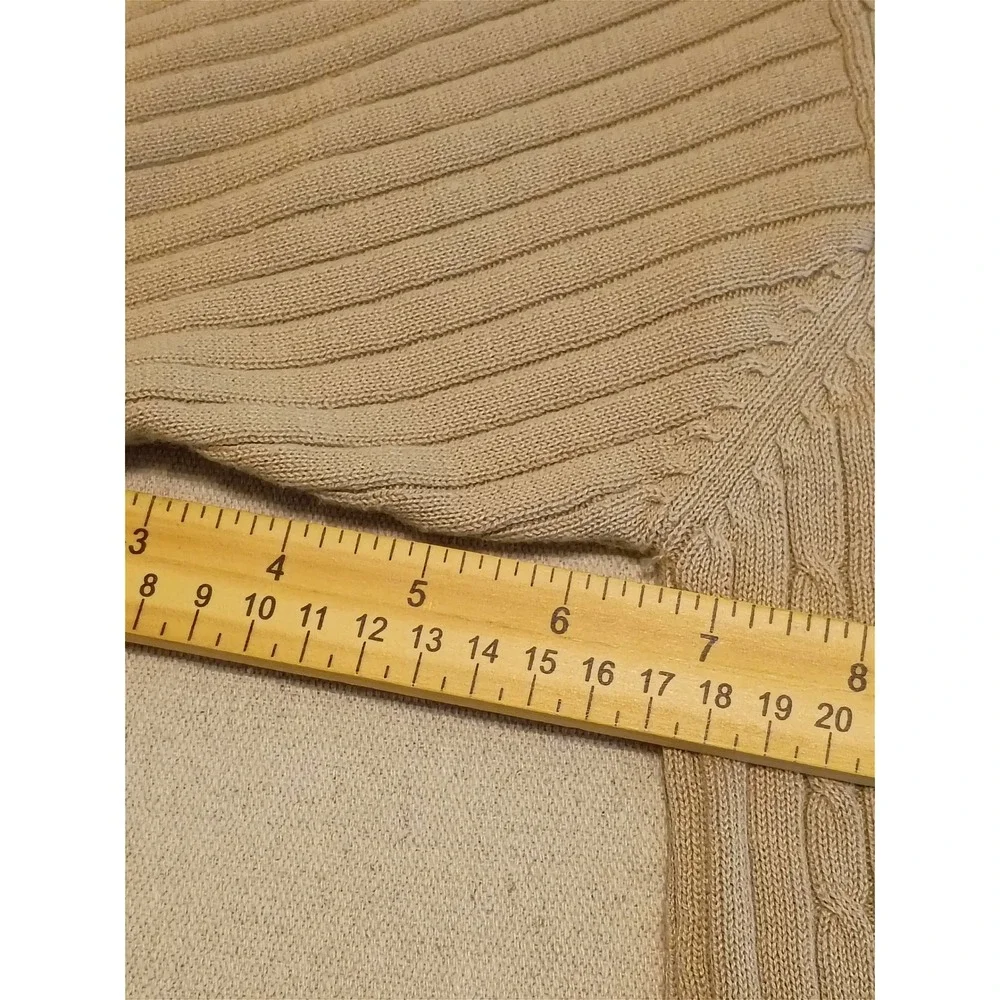 Crystal Kobe Womens Beige Cable Knit Short‎ Sleeve Sweater Crew Neck Tan Large